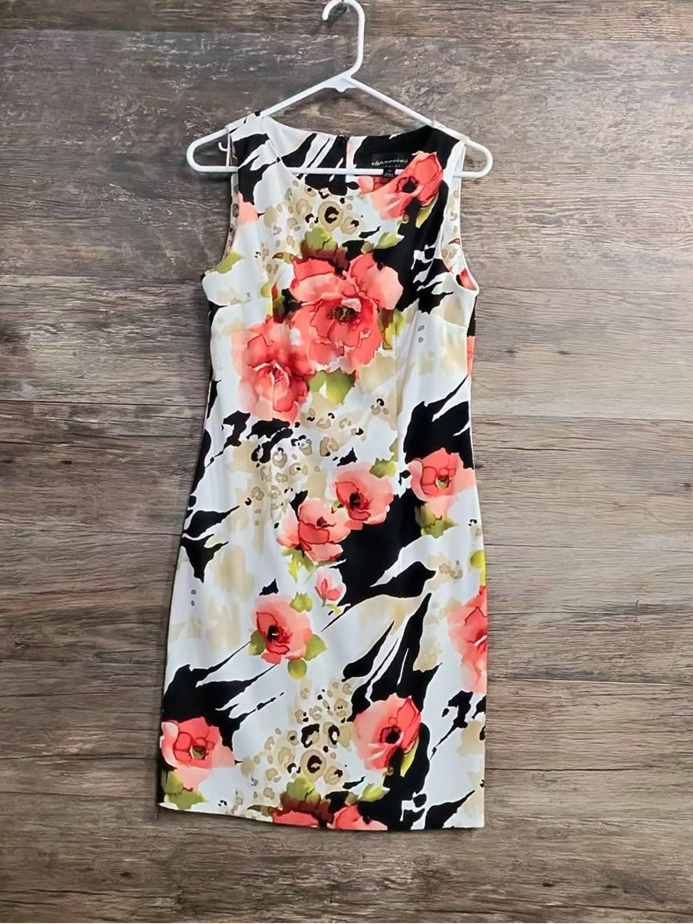 connected apparel Coral, Black & Cream Floral Sheath Dress